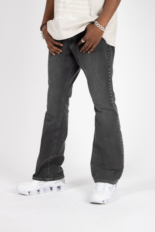 liquor & poker Washed Black Studded Stacked Slim Flare