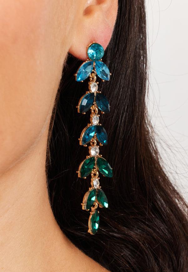Liquorish Dark Green Gorgeous Rhinestone Leaf Shaped Dangle Earrings