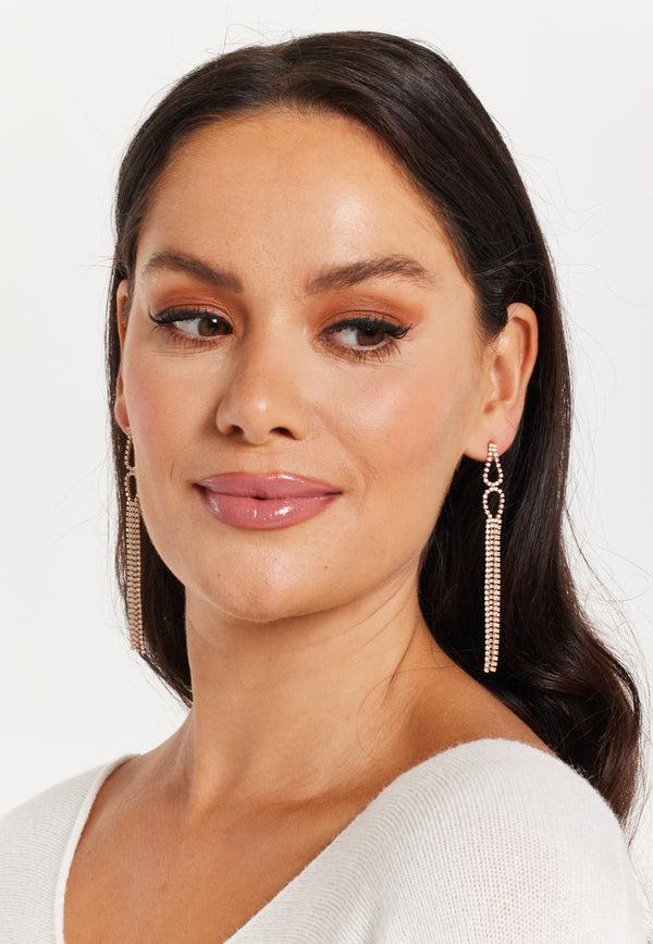 Liquorish Elegant Rhinestone Tassel Long Dangle Earrings In Gold