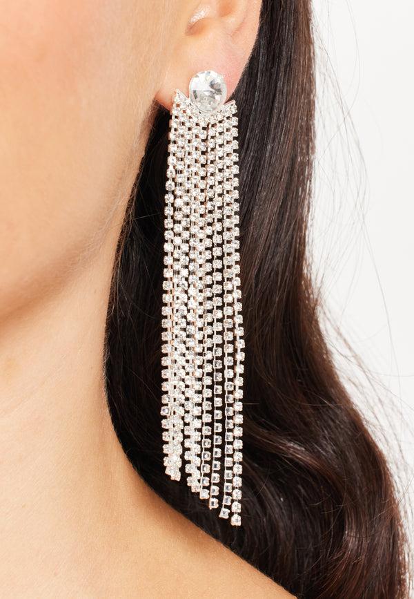 Liquorish Elegant Rhinestone Tassels Long Dangle Earrings In Grey