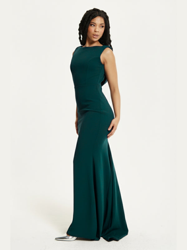 Liquorish Emerald Green Draped Cowl Back Maxi Dress