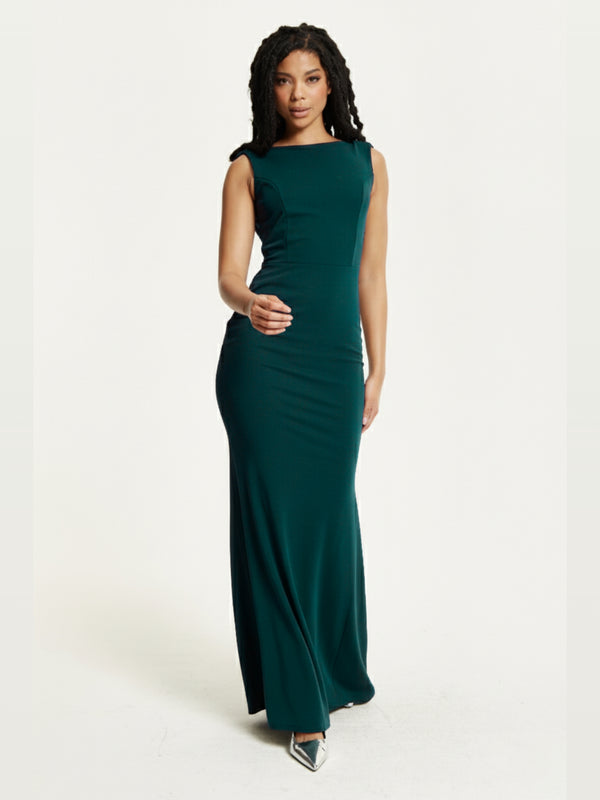 Liquorish Emerald Green Draped Cowl Back Maxi Dress