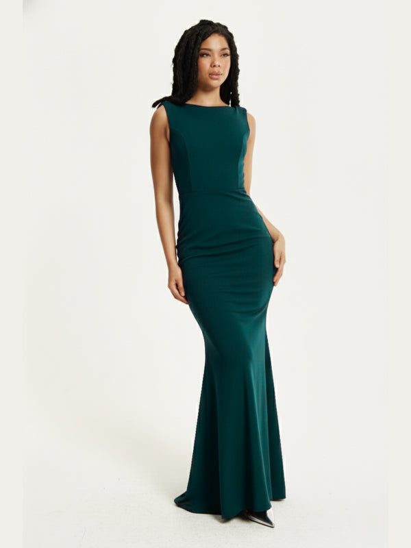 Liquorish Emerald Green Draped Cowl Back Maxi Dress