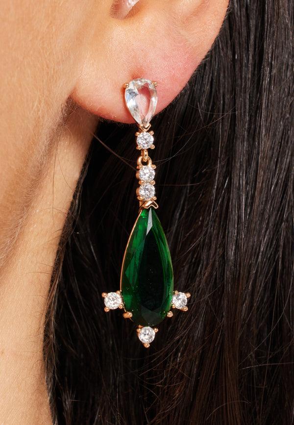 Liquorish Gold & Diamond Emerald Green Tee Drop Earrings