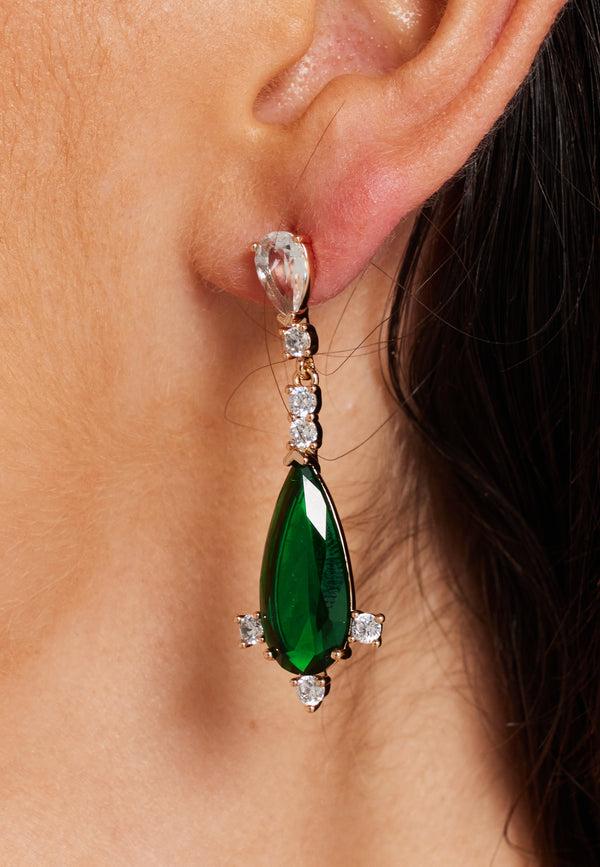 Liquorish Gold & Diamond Emerald Green Tee Drop Earrings