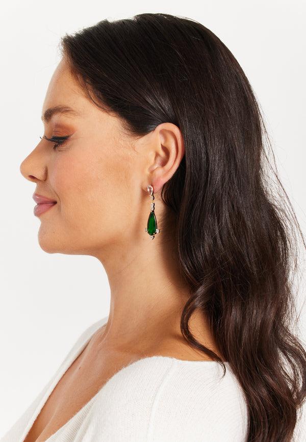 Liquorish Gold & Diamond Emerald Green Tee Drop Earrings