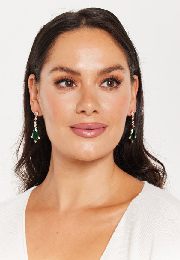Liquorish Gold & Diamond Emerald Green Tee Drop Earrings
