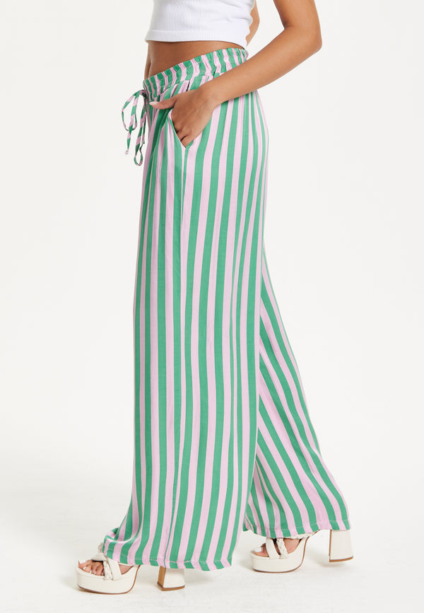 Liquorish Green And Purple Striped Wide Leg Trousers