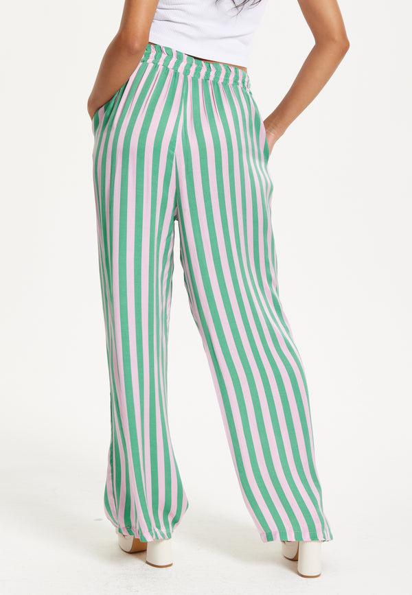 Liquorish Green And Purple Striped Wide Leg Trousers