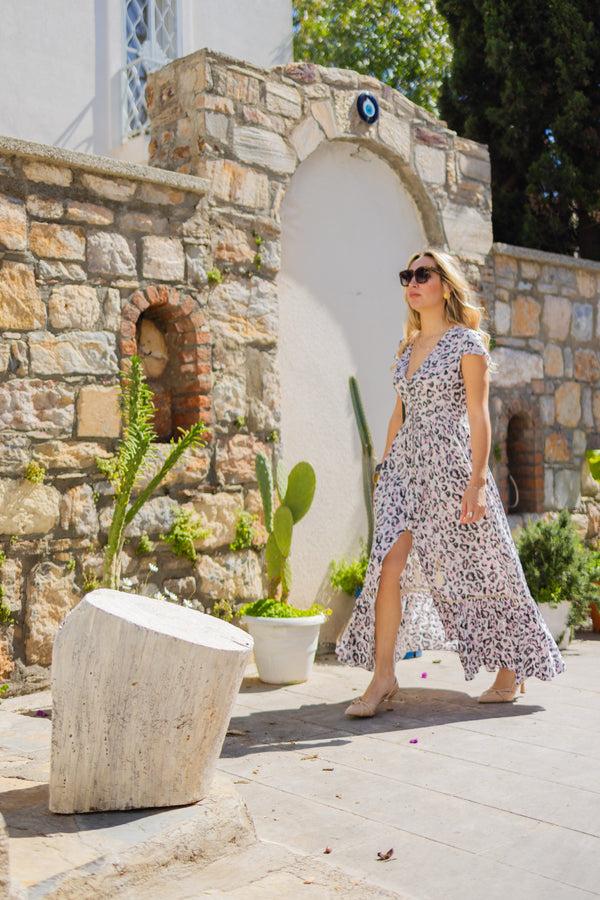 Liquorish Animal Print Maxi Dress with Front Slit