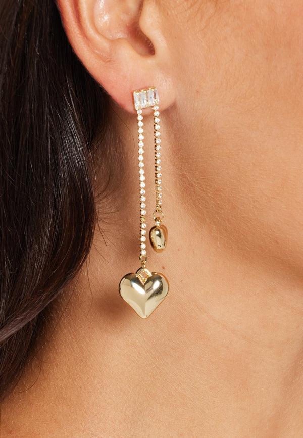Liquorish Asymmetric Heart Long Gold Earring