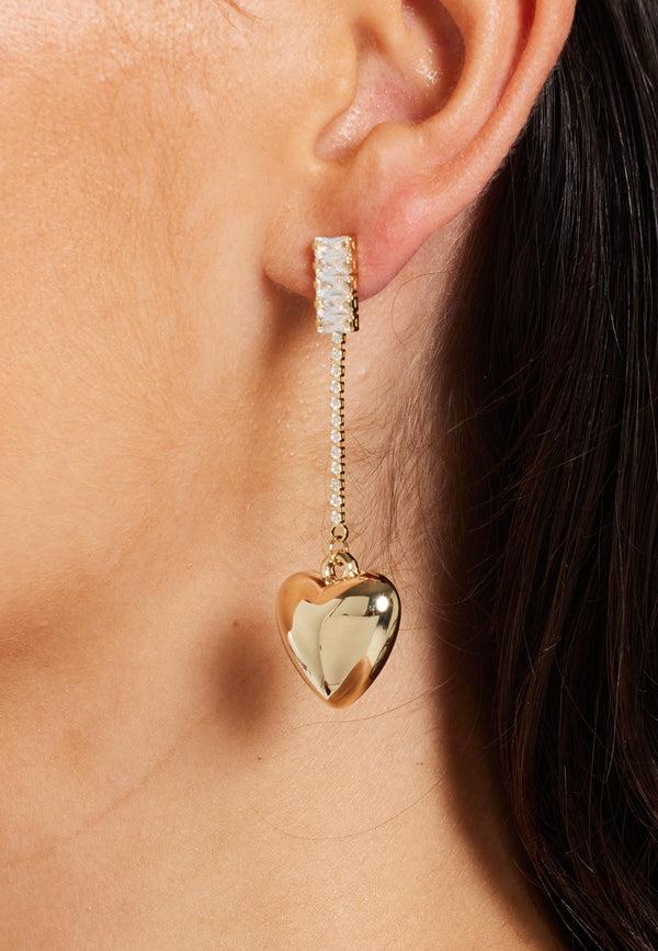 Liquorish Asymmetric Heart Long Gold Earring