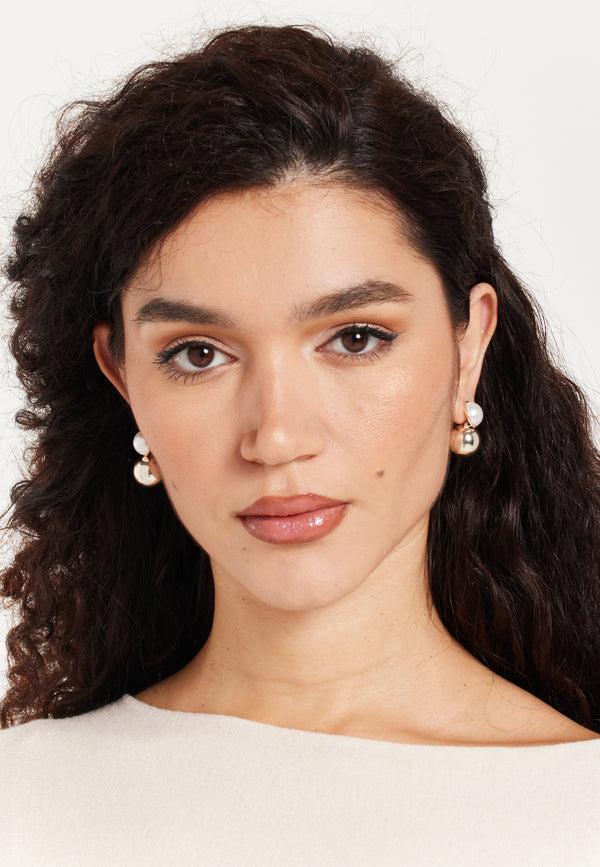 Liquorish Ball Stud Earrings Gold With Pearls