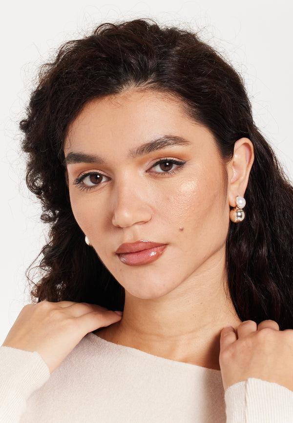 Liquorish Ball Stud Earrings Gold with Pearls