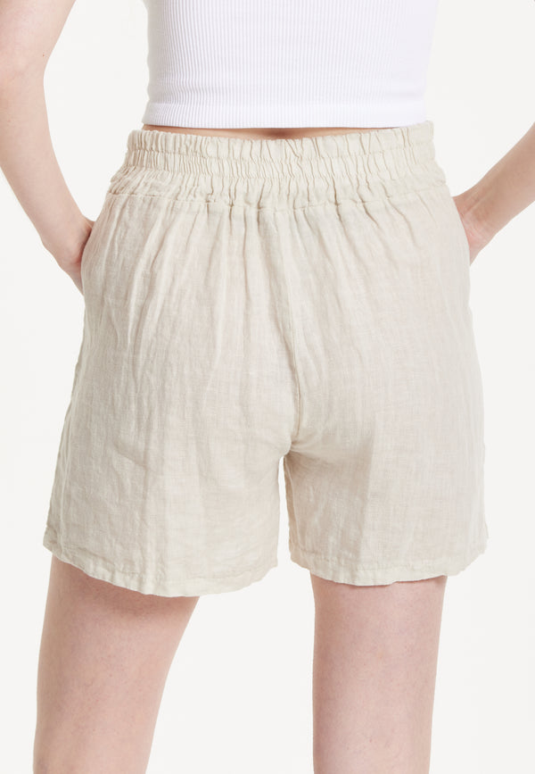 Liquorish Beige Linen Tie Waist Shorts