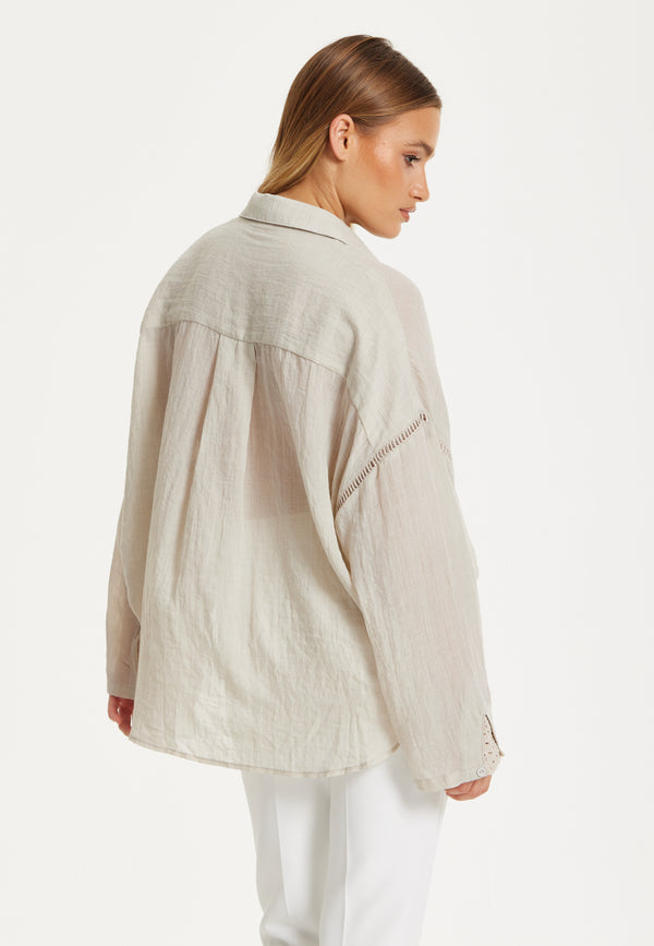Liquorish Beige Relaxed Fit Ladder Trim Shirt