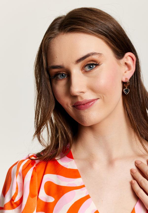 Liquorish Liquorish Black Diamanté Mini Double Hoops Earrings In Black & Gold