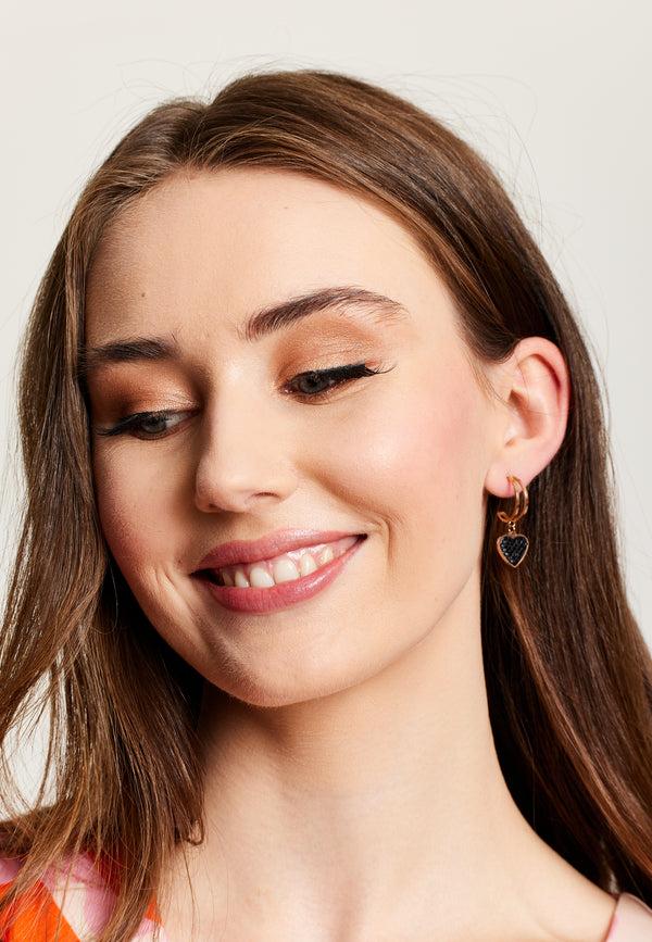 Liquorish Liquorish Black Diamanté Mini Double Hoops Earrings In Black & Gold