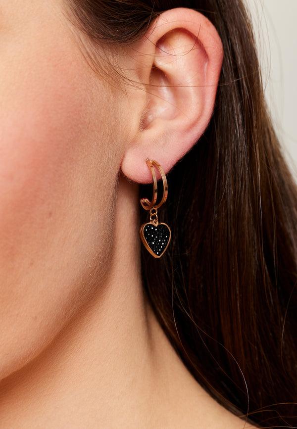 Liquorish Liquorish Black Diamanté Mini Double Hoops Earrings In Black & Gold