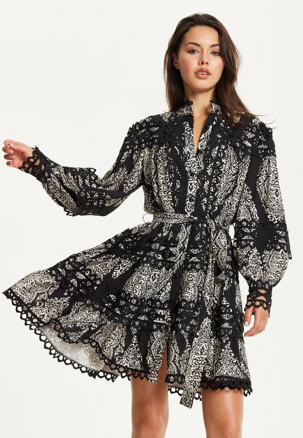 Liquorish Black Embroidered Lace Mini Dress
