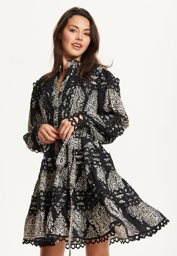 Liquorish Black Embroidered Lace Mini Dress