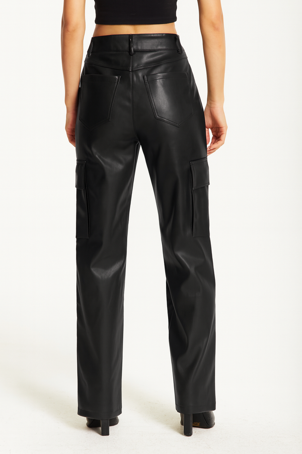 Liquorish Black Faux Leather Cargo Trousers