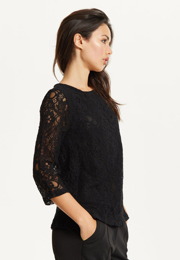 Liquorish Black Lace 3/4 Sleeve Top