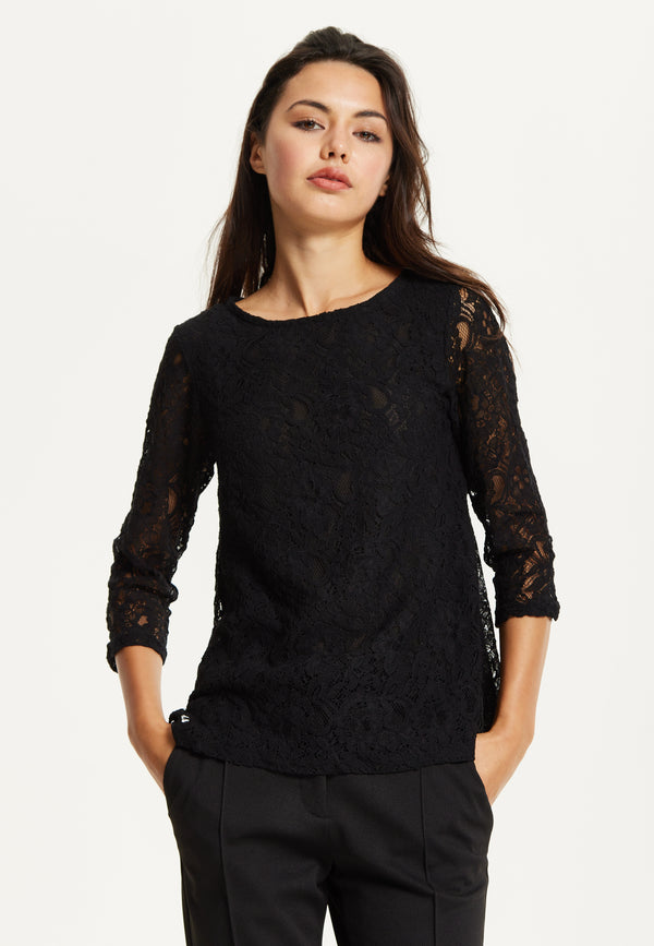 Liquorish Black Lace 3/4 Sleeve Top