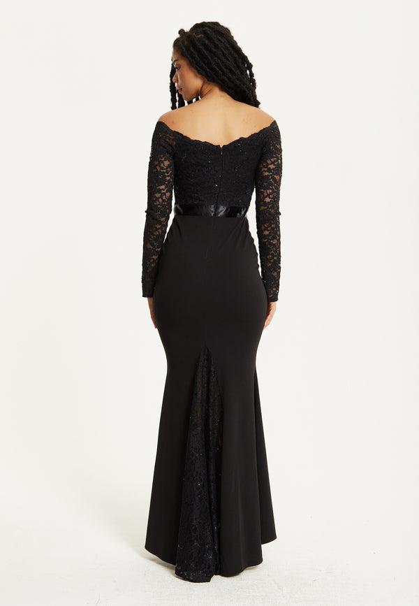 Liquorish Black Lace Long Sleeve Maxi Dress