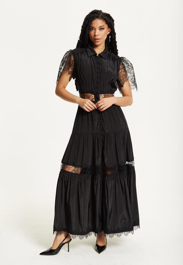 Liquorish Black Lace Panel Maxi Dress