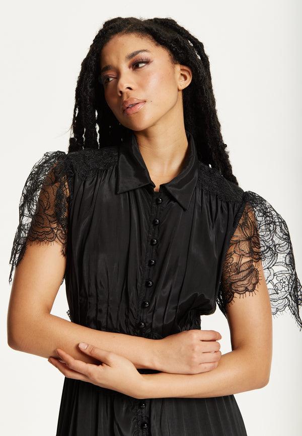 Liquorish Black Lace Panel Maxi Dress