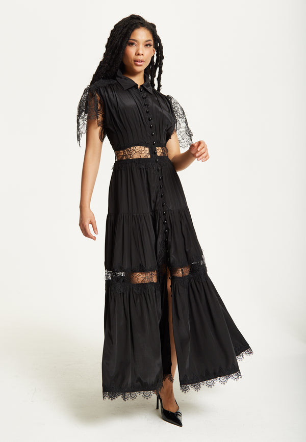 Liquorish Black Lace Panel Maxi Dress