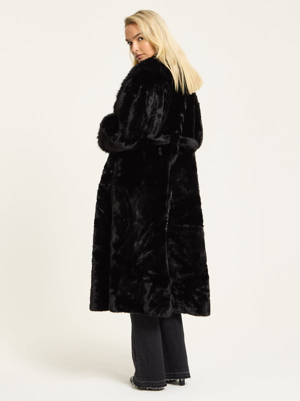 Liquorish Black Longline Faux Fur Coat