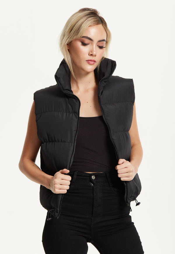 Liquorish Black Puffer Gilet Vest