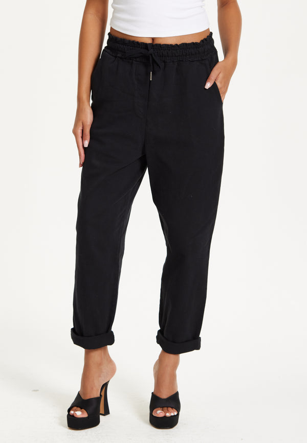 Liquorish Black Relaxed Fit Tapered Trousers