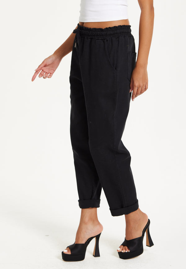 Liquorish Black Relaxed Fit Tapered Trousers