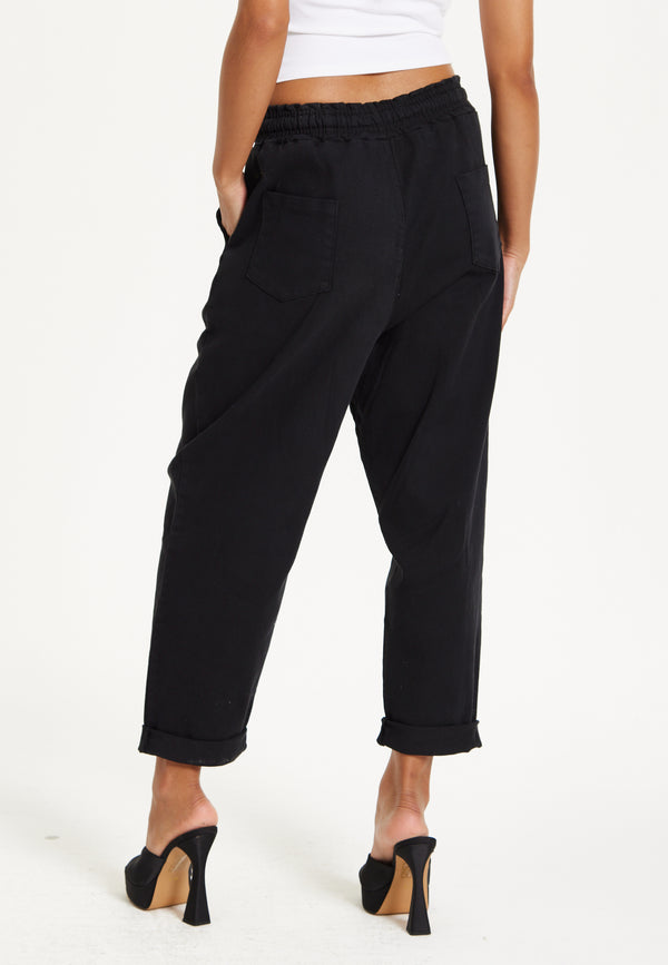 Liquorish Black Relaxed Fit Tapered Trousers