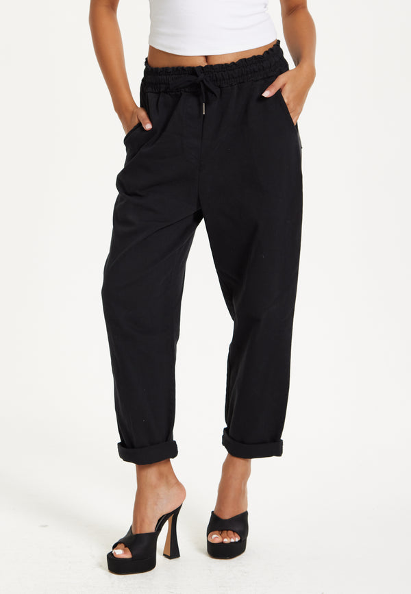 Liquorish Black Relaxed Fit Tapered Trousers
