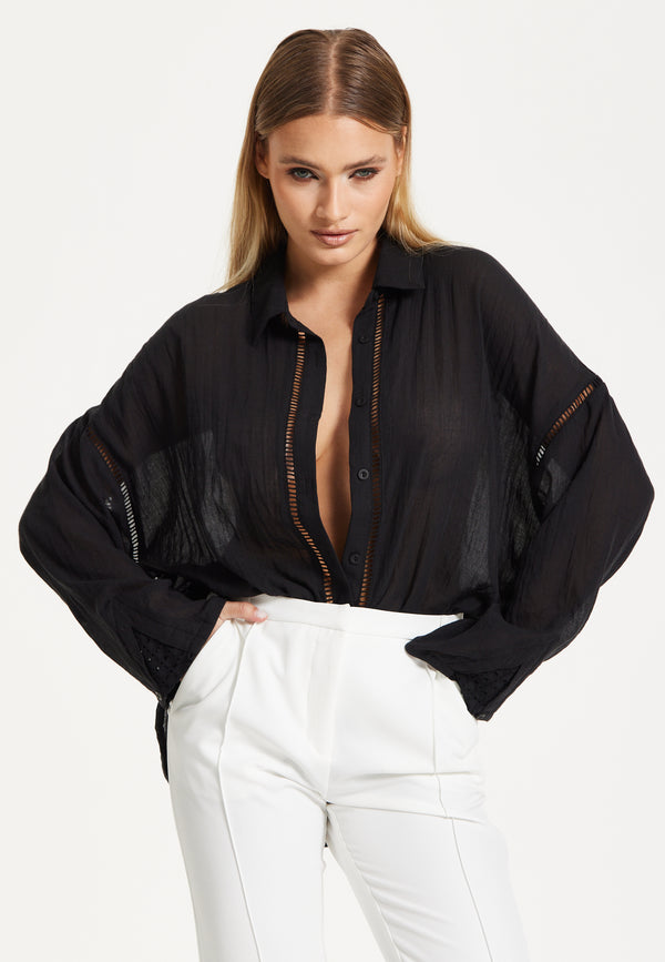 Liquorish Black Sheer Relaxed Fit Shirt