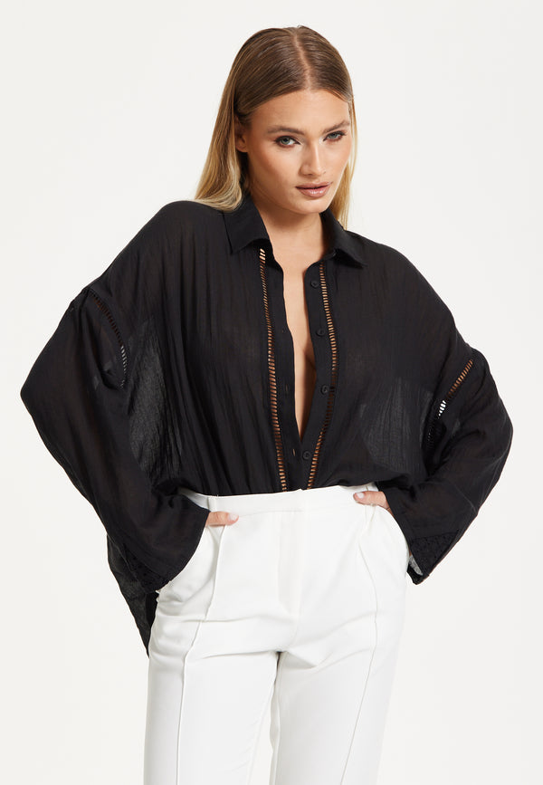 Liquorish Black Sheer Relaxed Fit Shirt