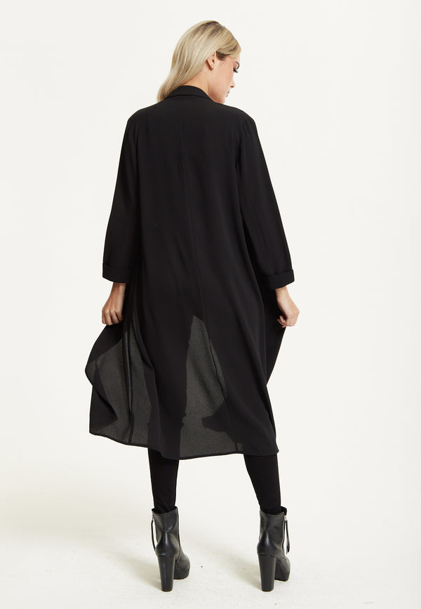Liquorish Black Waterfall Duster Coat