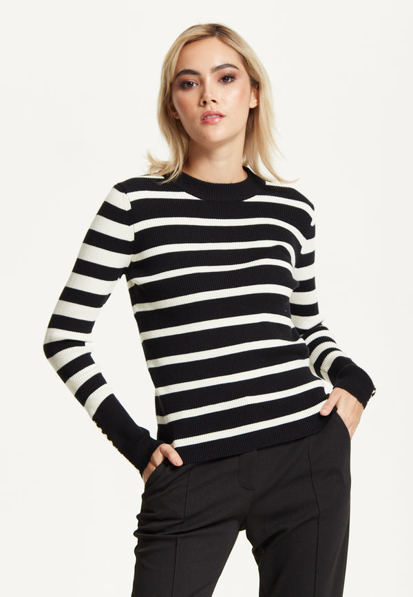 Liquorish Black White Stripe Knit Jumper