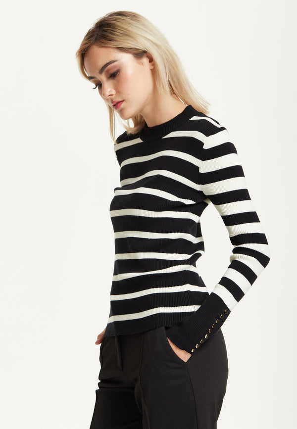 Liquorish Black White Stripe Knit Jumper