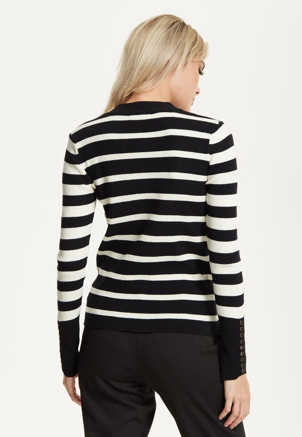 Liquorish Black White Stripe Knit Jumper