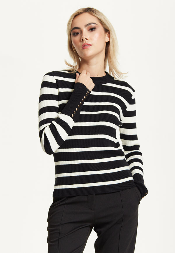 Liquorish Black White Stripe Knit Jumper
