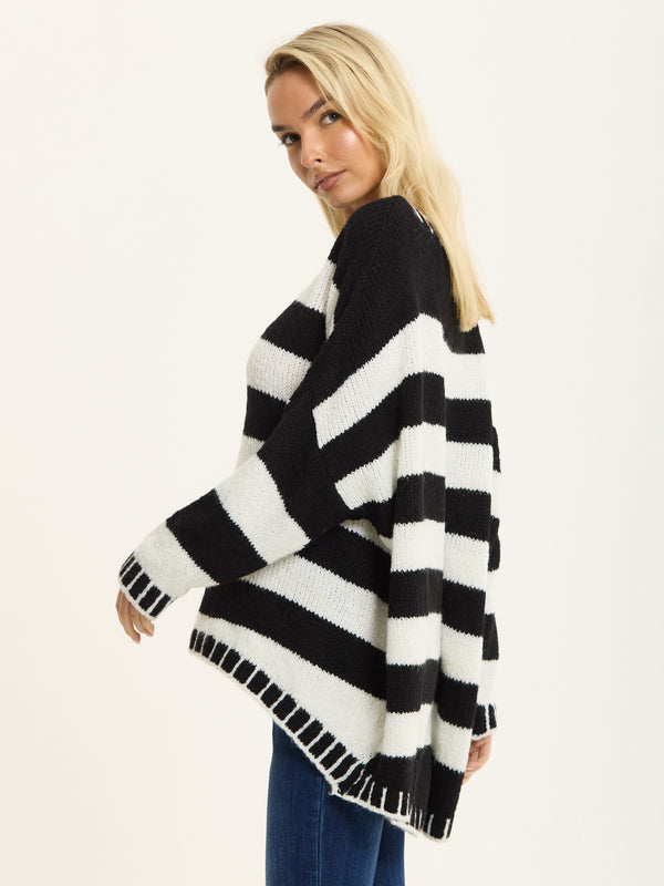 Liquorish Black White Stripe Wool Blend Jumper