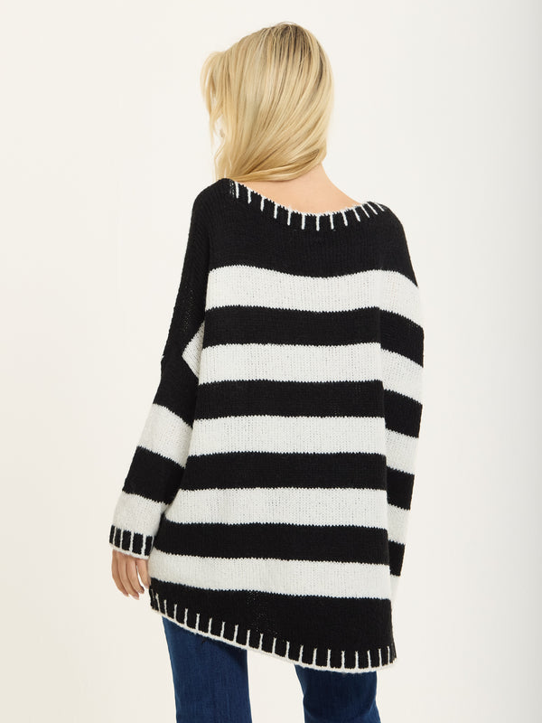 Liquorish Black White Stripe Wool Blend Jumper