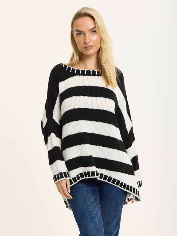 Liquorish Black White Stripe Wool Blend Jumper