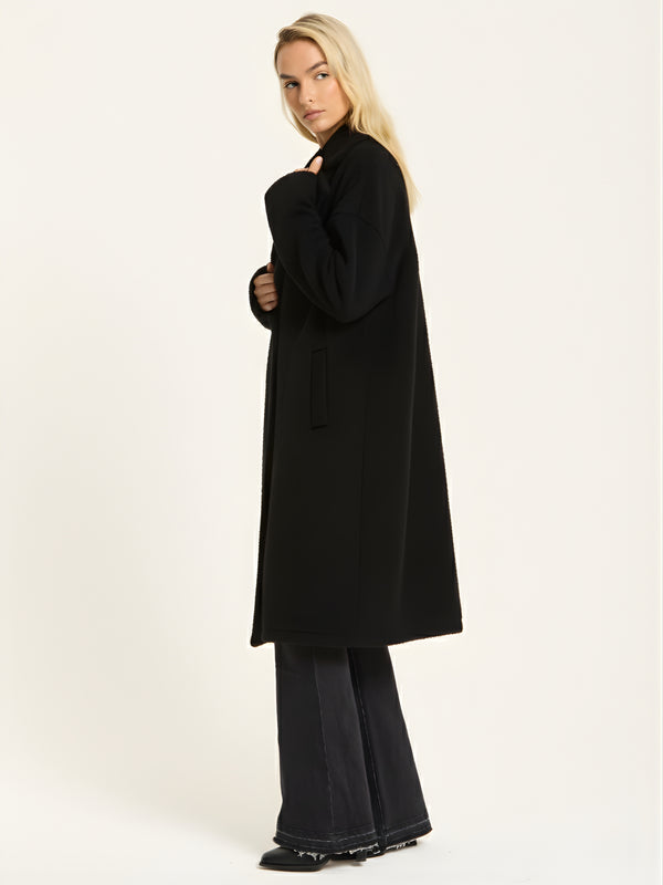 Liquorish Black Wool Blend Double Breasted Coat