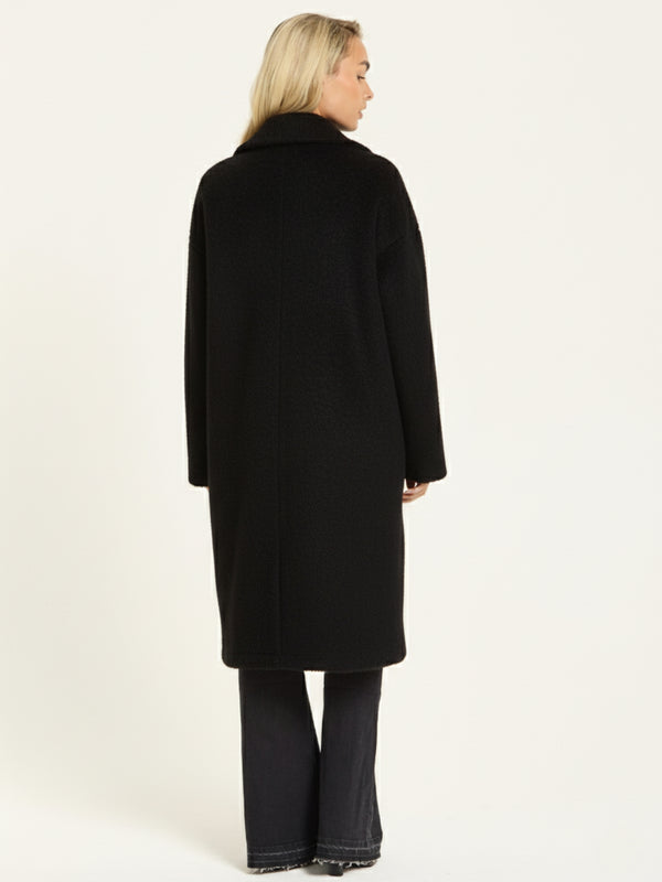 Liquorish Black Wool Blend Double Breasted Coat